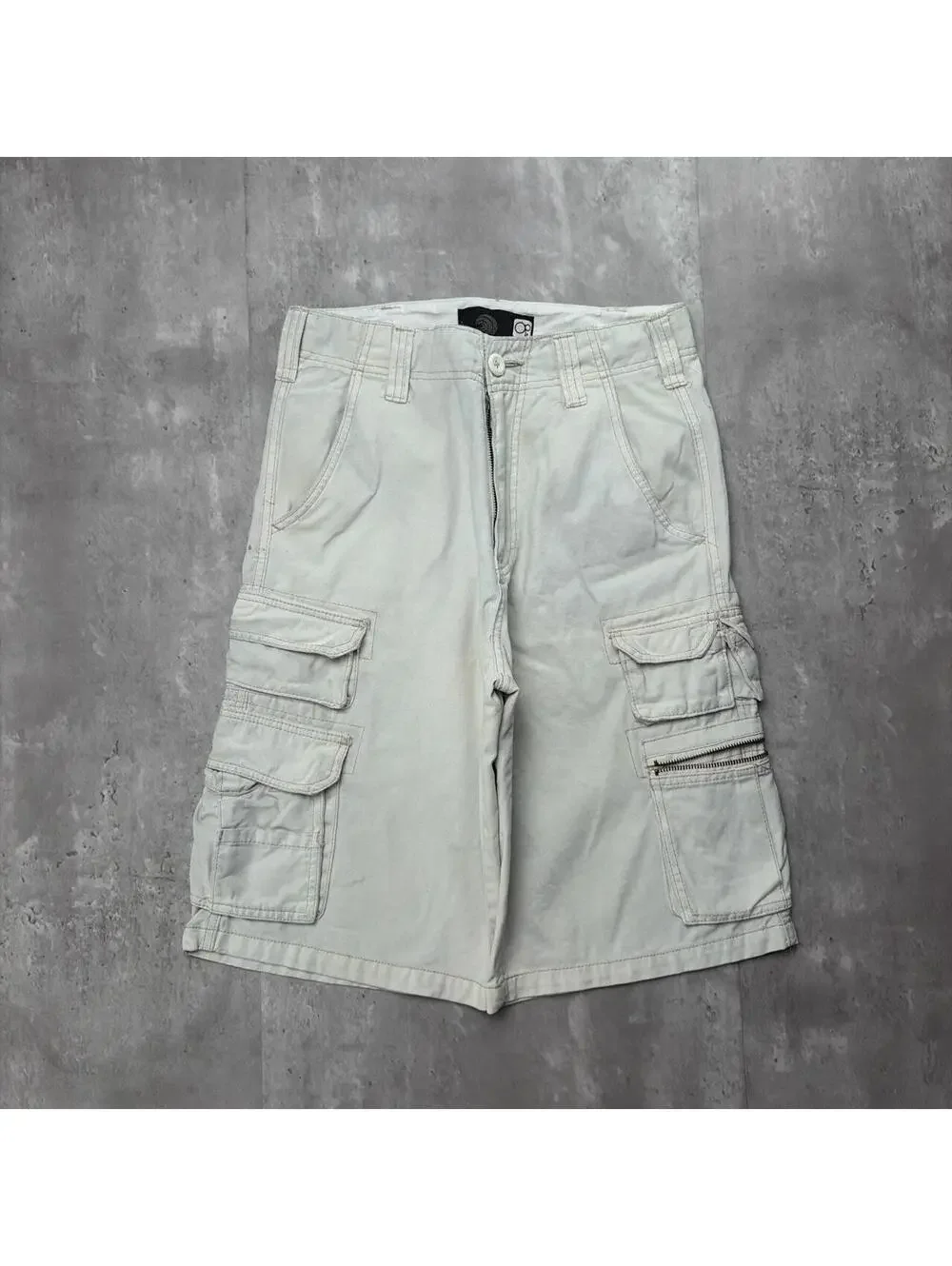 Y2K Cream Ocean Pacific Surf Grunge Baggy Cargo Skater Shorts